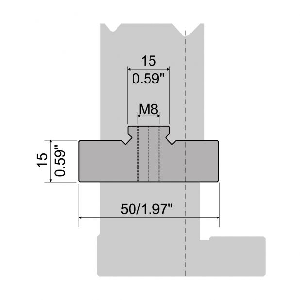 adapter for 2-V matrijs R1 met hoogte 20mm, Materiaal=C45