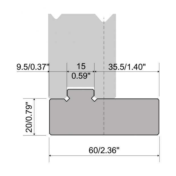 adapter for 2-V matrijs R1 met hoogte 25mm, Materiaal=C45