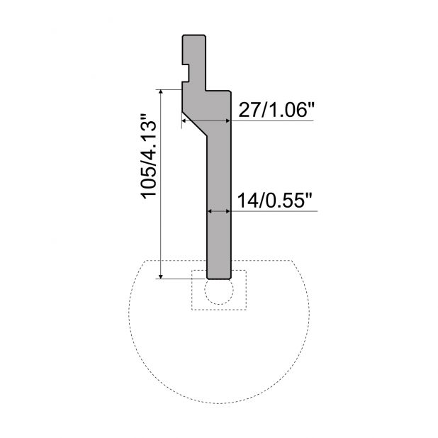 Radiusgereedschapshouder Bovengereedschap R1 Eurostyle type met werkhoogte=105mm, Radius=-mm, Gereedschapsstaa