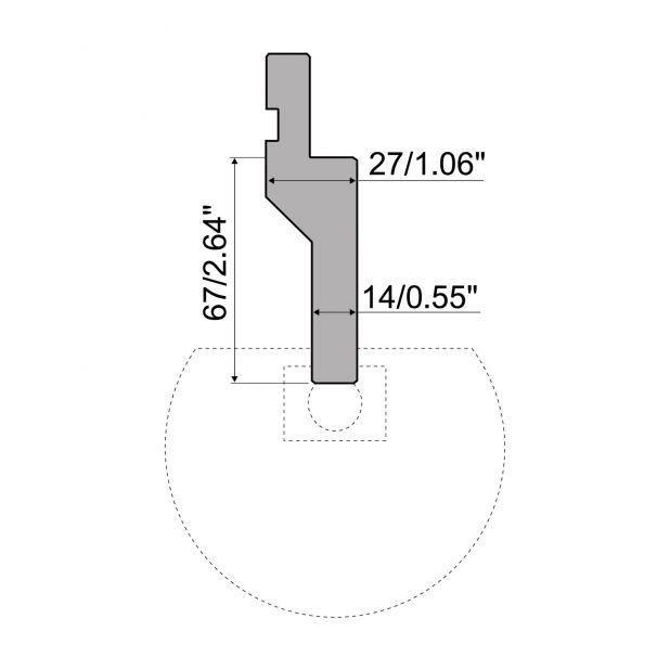 Radiusgereedschapshouder Bovengereedschap R1 Eurostyle type met werkhoogte=67mm, Radius=-mm, Gereedschapsstaal