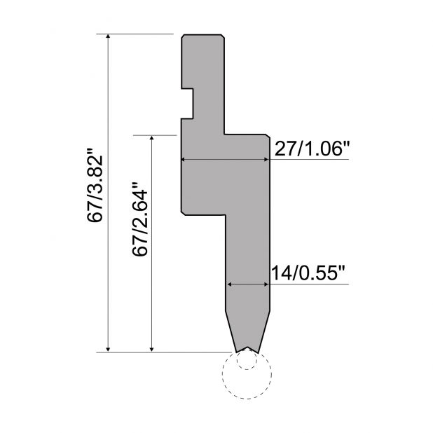 Radiusgereedschapshouder Bovengereedschap R1 Eurostyle type met werkhoogte=67mm, Radius=3-7.5mm, Gereedschapss