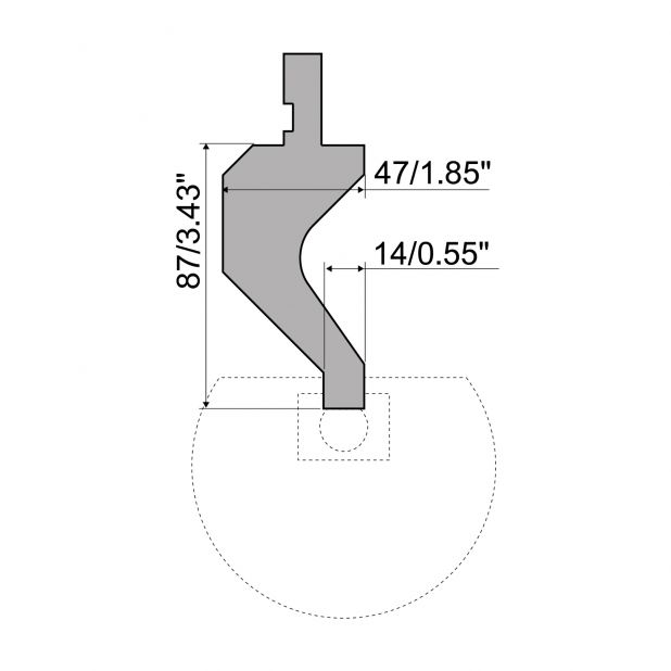 Radiusgereedschapshouder Bovengereedschap R1 Eurostyle type met werkhoogte=87mm, Radius=-mm, Gereedschapsstaal