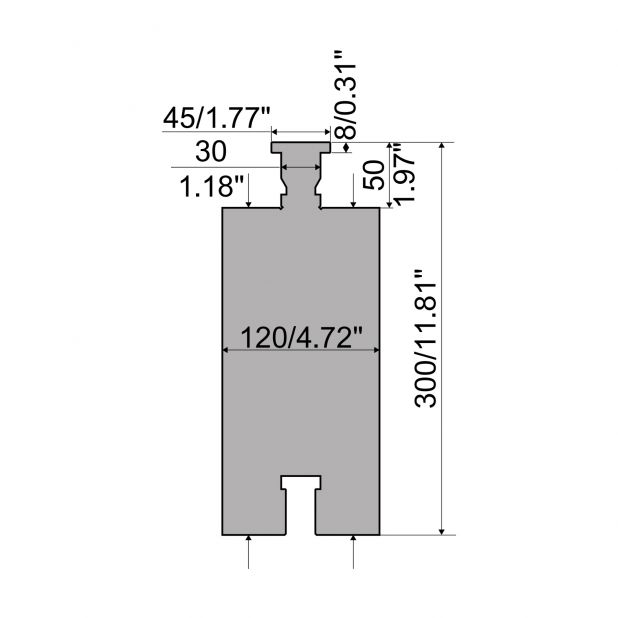 Hydraulisch heavy duty gereedschap H=300mm, Gereedschapsstaal 42Cr:900-1150 N/mm² en 1.2767:830 N/mm². max.