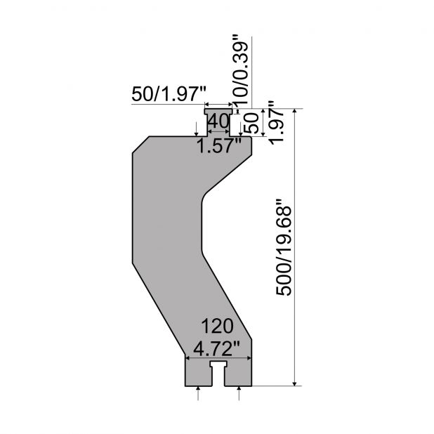 Heavy Duty gereedschap H=500mm, Gereedschapsstaal 42Cr:900-1150 N/mm² en 1.2767:830 N/mm². max. capaciteit 2