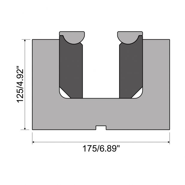 Verstelbare V-groef Rolla-V matrijs  42 Cr. Max.capaciteit 2500 kN/m. Minimale "V" 28 mm. Maximale "V" 69 mm.