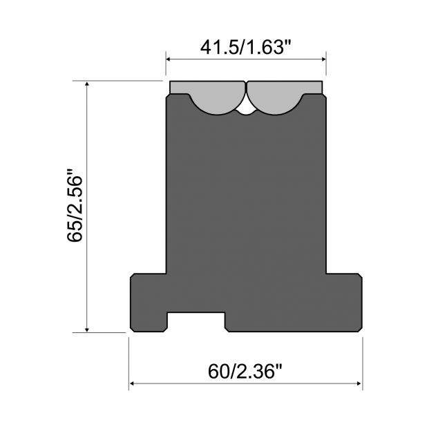 Rolla-V matrijs RVP series in 42 Cr. Max.belasting 1500 kN/m. Minimale Buighoek 47°.