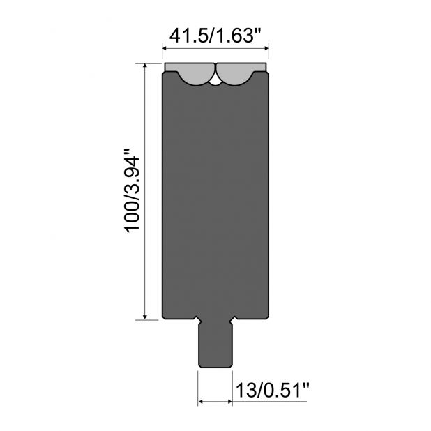 Rolla-V matrijs RVT series in 42 Cr. Max.belasting 1500 kN/m. Minimale Buighoek 47°.