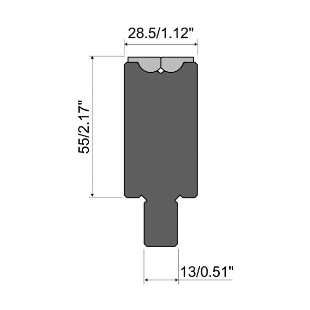 Rolla-V matrijs RVT series in 42 Cr. Max.belasting 1000 kN/m. Minimale Buighoek 35°.