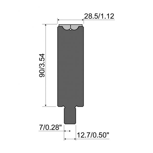 Rolla-V matrijs RVT serie in 42 Cr. Max.belasting 1000 kN/m. Minimale Buighoek 35°.