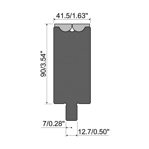 Rolla-V matrijs RVT series in 42 Cr. Max.belasting 1500 kN/m. Minimale Buighoek 47°.