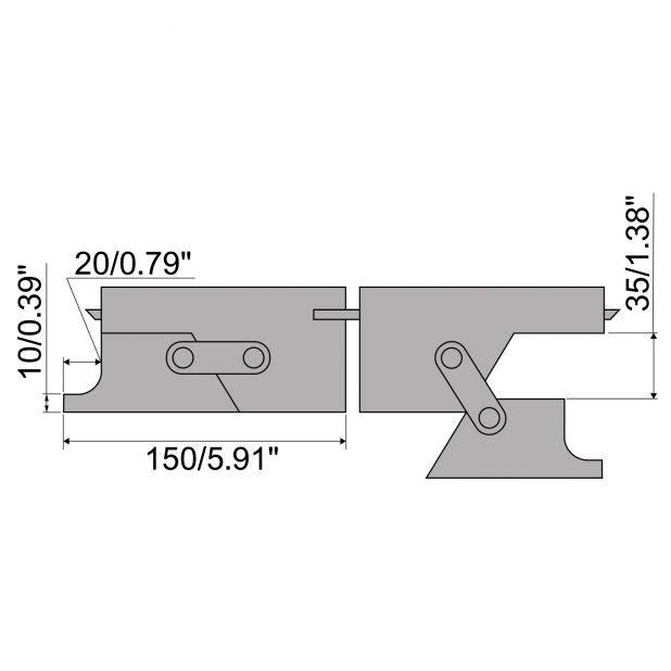 Eindstuk met beweegbare hielen met hoogte=66,6mm, Gereedschapsstaal=C45, Max. capaciteit=150kN/m.