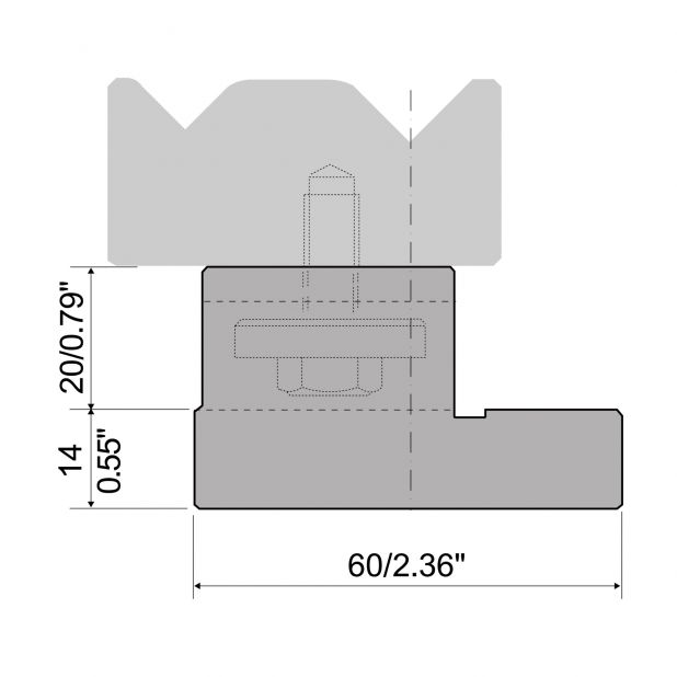 Adapter voor 2-V matrijs R1 met hoogte 34mm, Materiaal=C45