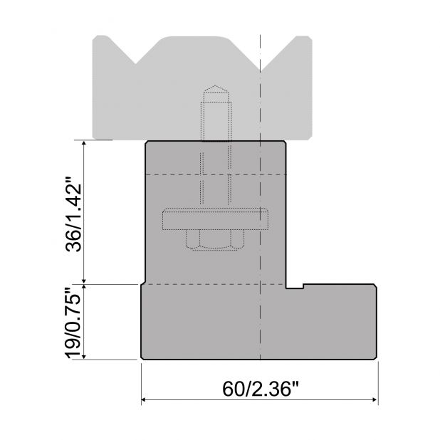 Adapter voor 2-V matrijs R1 met hoogte 55mm, Materiaal=C45