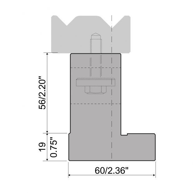 Adapter voor 2-V matrijs R1 met hoogte 75mm, Materiaal=C45