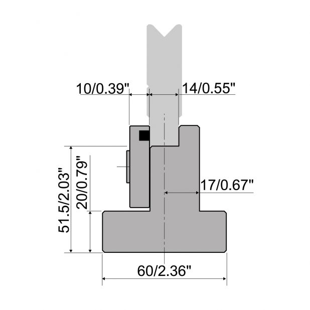 Adapter voor 1-V matrijs R1 met hoogte 61,5mm, Materiaal=C45, Max. capaciteit1000kN/m.