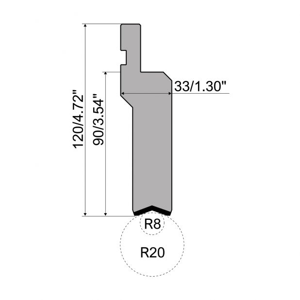 Radiusgereedschaphouder R1 TOP Eurostyle type met werkhoogte=90mm, Radius=8-20mm, Gereedschapsstaal=42Cr, Max.