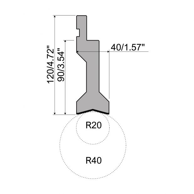 Radiusgereedschaphouder  R1 TOP Eurostyle type met werkhoogte=90mm, Radius=20-40mm, Gereedschapsstaal=42Cr, Ma