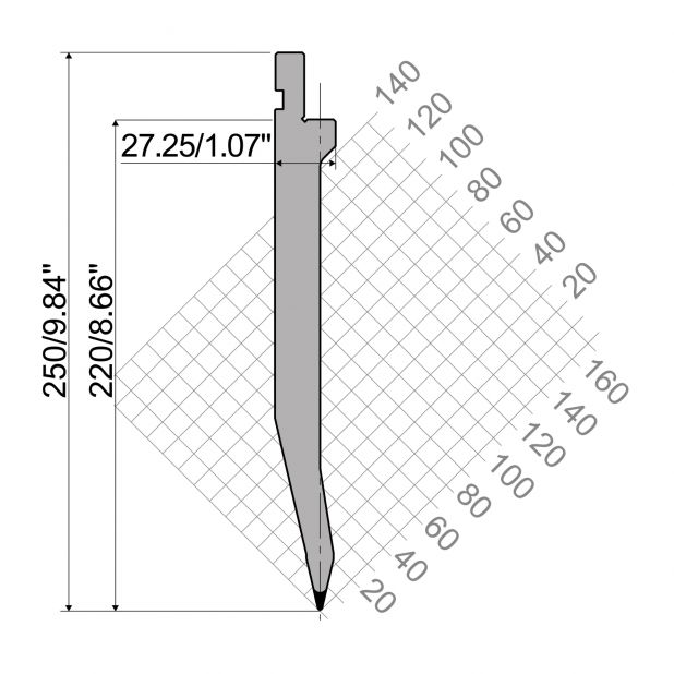 Bovengereedschap R1 TOP Eurostyle type met werkhoogte=220mm, α=26°, Radius=1mm, Gereedschapsstaal=42Cr, Max.
