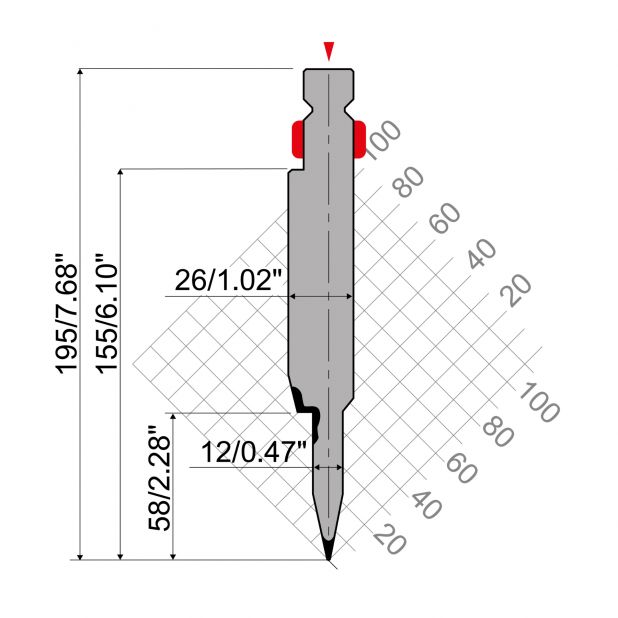 Dichtdrukgereedschap R2 type met werkhoogte=158mm, α=24°, Radius=0,6mm, Gereedschapsstaal=42Cr, Max. capacit