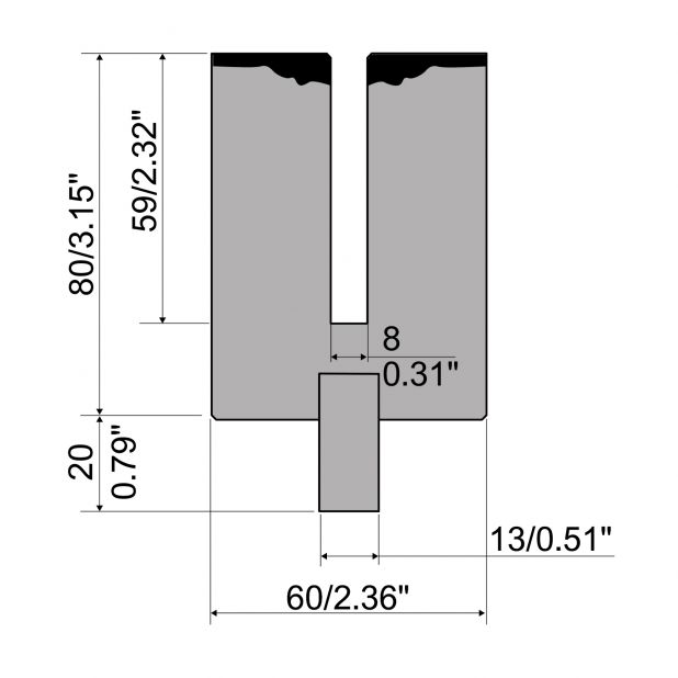 Dichtdrukgereedschap R2/R3 type met werkhoogte=80mm, Radius=1mm, Gereedschapsstaal=42cr, Max. capaciteit=500-1