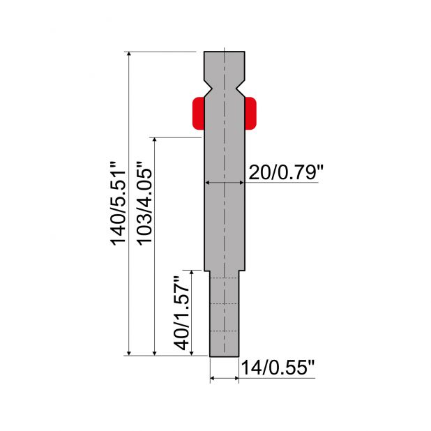 Radius Bovengereedschap R2 met werkhoogte=103mm, Radius=-mm, Gereedschapsstaal=C45, Max. capaciteit=800kN/m. T