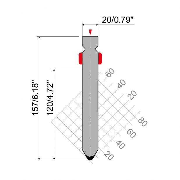 Bovengereedschap R2 type met werkhoogte=120mm, α=60°, Radius=4mm, Gereedschapsstaal=42Cr, Max. capaciteit=13