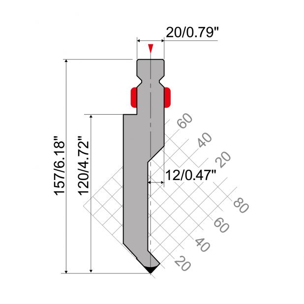 Bovengereedschap R2 type met werkhoogte=120mm, α=86°, Radius=1mm, Gereedschapsstaal=42Cr, Max. capaciteit=80