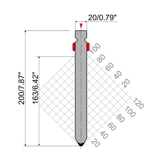 Bovengereedschap R2 type met werkhoogte=163mm, α=60°, Radius=3mm, Gereedschapsstaal=42Cr, Max. capaciteit=13