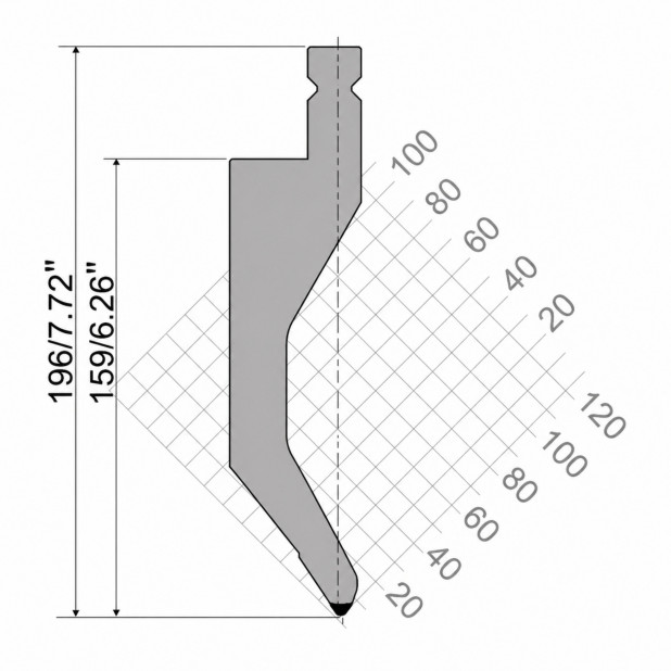 Bovengereedschap R4 NIEUW Serie W type met werkhoogte=159mm, α=78°, Radius=2mm, Gereedschapsstaal=42cr, Max.